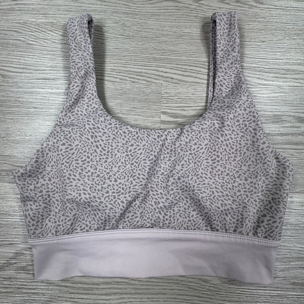 Allfenix Women Sports Bra Lavender Leopard Animal‎ Print Scoop Neck Large Padded